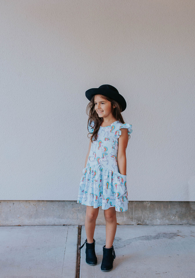 rainbow unicorn ruffle dress