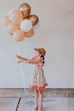 Little Girl's Red Gingham and Floral Ruffle Pinafore Dress