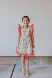 Little Girl's Red Gingham and Floral Ruffle Pinafore Dress