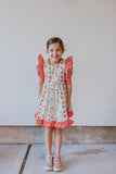 Little Girl's Red Gingham and Floral Ruffle Pinafore Dress