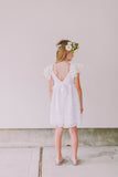 Little Girl's White Lace Flutter Sleeve Scoop Back Flower Girl Dress