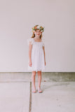 Little Girl's White Lace Flutter Sleeve Scoop Back Flower Girl Dress