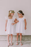 Little Girl's White Lace Flutter Sleeve Scoop Back Flower Girl Dress