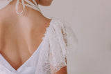 Little Girl's White Leaf Lace Flutter Sleeve Scoop Back Flower Girl Dress