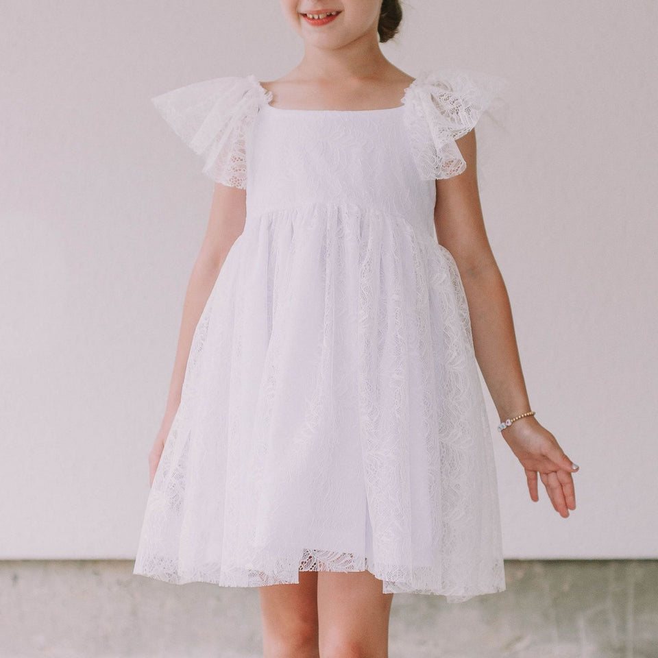 little girls white lace flower girl dress