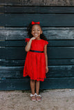 Little Girl's Red Lace Dress with Black Satin Sash