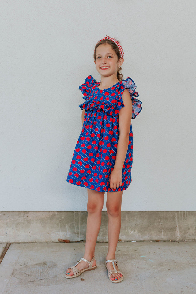 little girls apple print back to school dress
