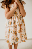 Girl's Bee Print Peplum Twirl Dress