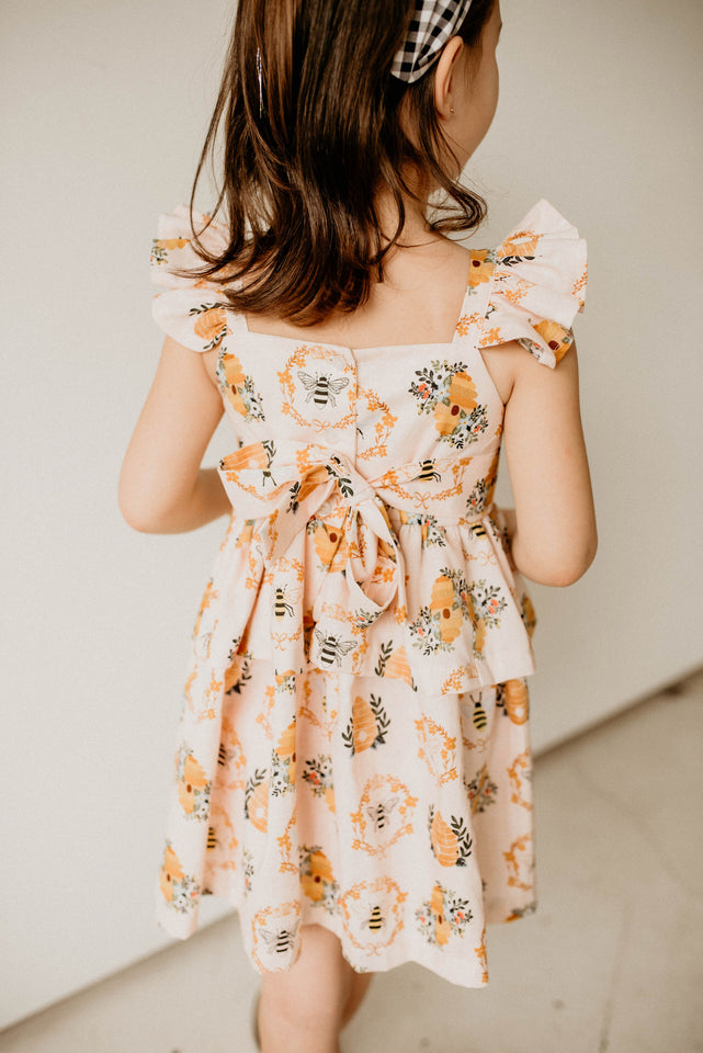 Girl's Bee Print Peplum Twirl Dress