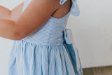 Girl's Light Blue Seersucker Flutter Sleeve Dress