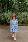 little girls blue watercolor puff sleeve nap dress