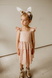 Girl's Blush Pink and White Daisy Print Peplum Twirl Dress