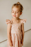 Girl's Blush Pink and White Daisy Print Peplum Twirl Dress