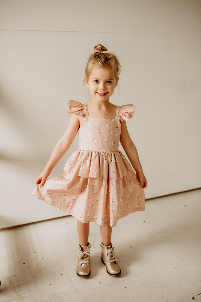 Infant Girl's Olive Green Daisy Print Bubble Romper