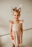Girl's Blush Pink and White Daisy Print Peplum Twirl Dress