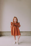 Little Girl's Brown and White Polka Dot Cotton Ruffle Collar Shift Dress