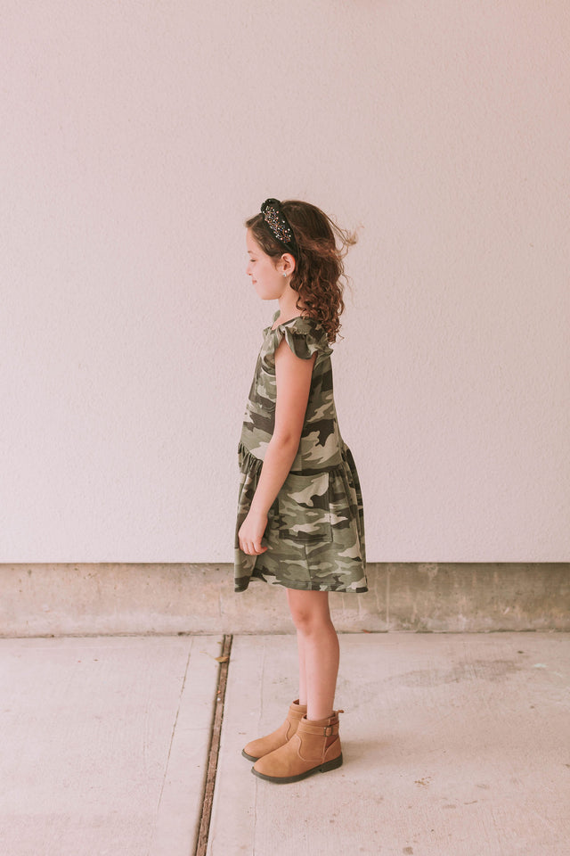 Little Girl's Camo Print Three-Pocket Jersey Knit Dress
