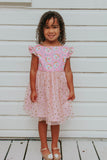 Little Girl's Pink Donut Print Scoop Back Tulle Twirl Dress