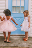 Little Girl's Pink Donut Print Scoop Back Tulle Twirl Dress