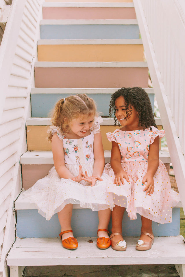 Little Girl's Pink Donut Print Scoop Back Tulle Twirl Dress