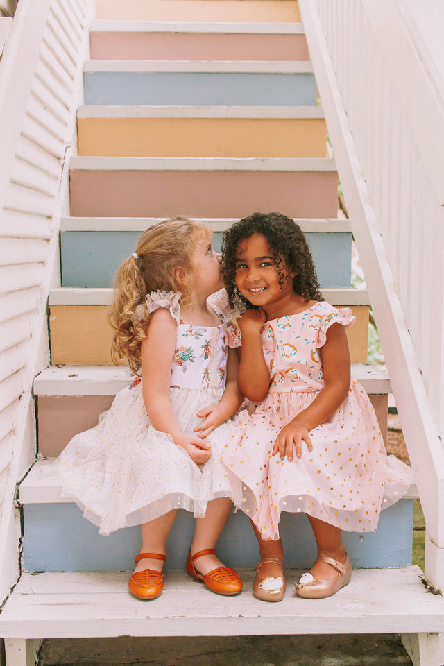 Little Girl's Pink Donut Print Scoop Back Tulle Twirl Dress