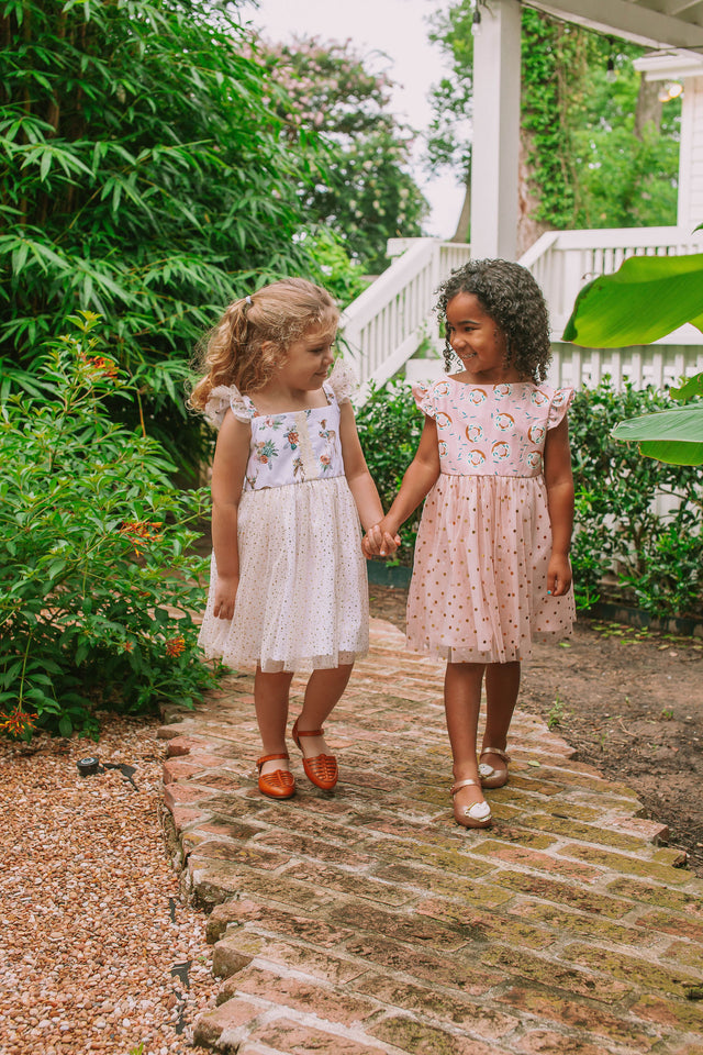 Little Girl's Pink Donut Print Scoop Back Tulle Twirl Dress