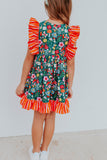 Little Girl's Floral and Stripe Twirl Pinafore Dress