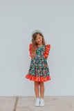 Little Girl's Floral and Stripe Twirl Pinafore Dress