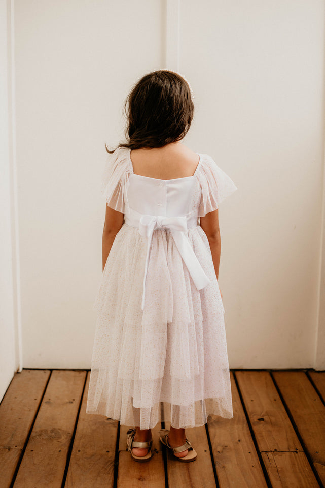Little Girl's Gold Star Tiered Flower Girl Dress