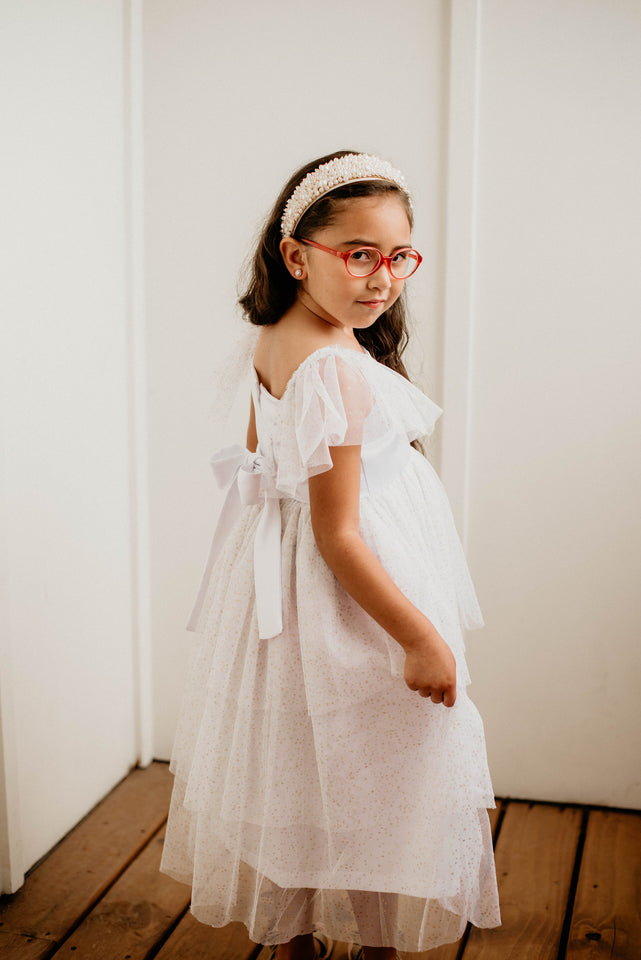 Little Girl's Gold Star Tiered Flower Girl Dress