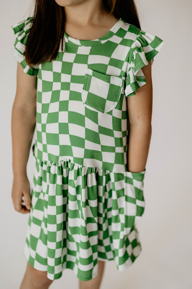 girls green and white buffalo plaid dress