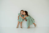 Little Girl's Green Tartan Flutter Sleeve Cotton Christmas Dress