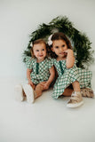 Little Girl's Green Tartan Flutter Sleeve Cotton Christmas Dress