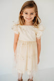 Little Girl's Ivory Tulle Sparkly Scoop Back Twirl Dress