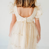 Little Girl's Ivory Tulle Sparkly Scoop Back Twirl Dress