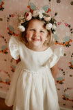Little Girl's Ivory Swiss Dot Tulle Flower Girl Dress with Rhinestone Belt