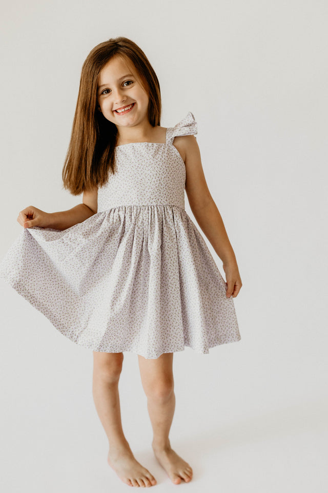 little girls lavender floral flutter sleeve party dress