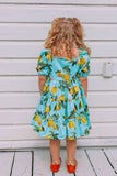 little girls lemon print puff sleeve dress