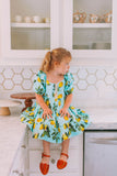 little girls lemon print puff sleeve dresses
