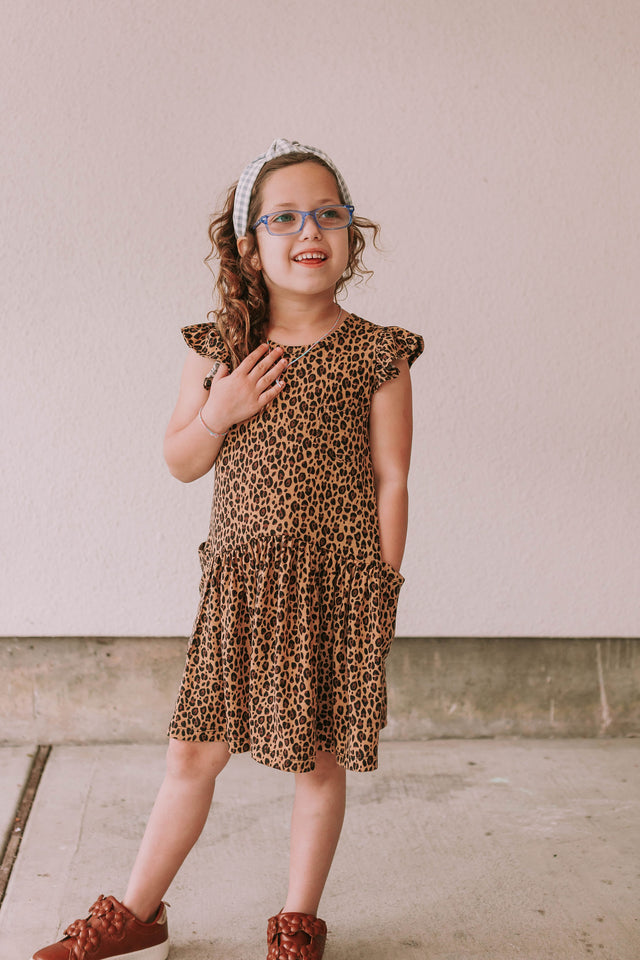 Little Girl's Leopard Print Three-Pocket Jersey Knit Dress