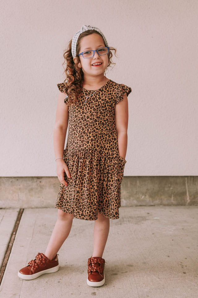 Little Girl's Leopard Print Three-Pocket Jersey Knit Dress