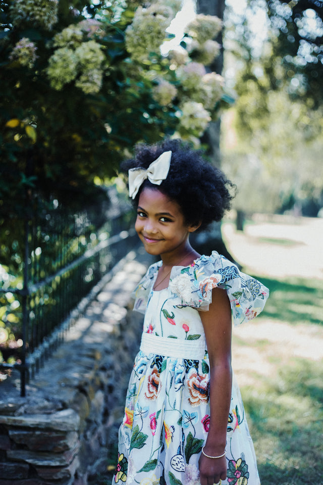 little girls multicolor floral lace flower girl dress