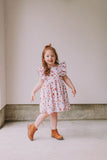 Little Girl's Muted Neutral Brown Floral Print Pinafore Dress