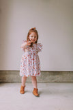 Little Girl's Muted Neutral Brown Floral Print Pinafore Dress