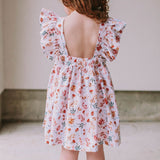 Little Girl's Muted Neutral Brown Floral Print Pinafore Dress