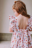 Little Girl's Muted Neutral Brown Floral Print Pinafore Dress
