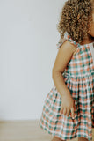 Little Girls Muted Plaid Christmas Dress with Ivory Trim