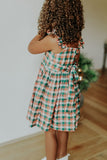Little Girls Muted Plaid Christmas Dress with Ivory Trim