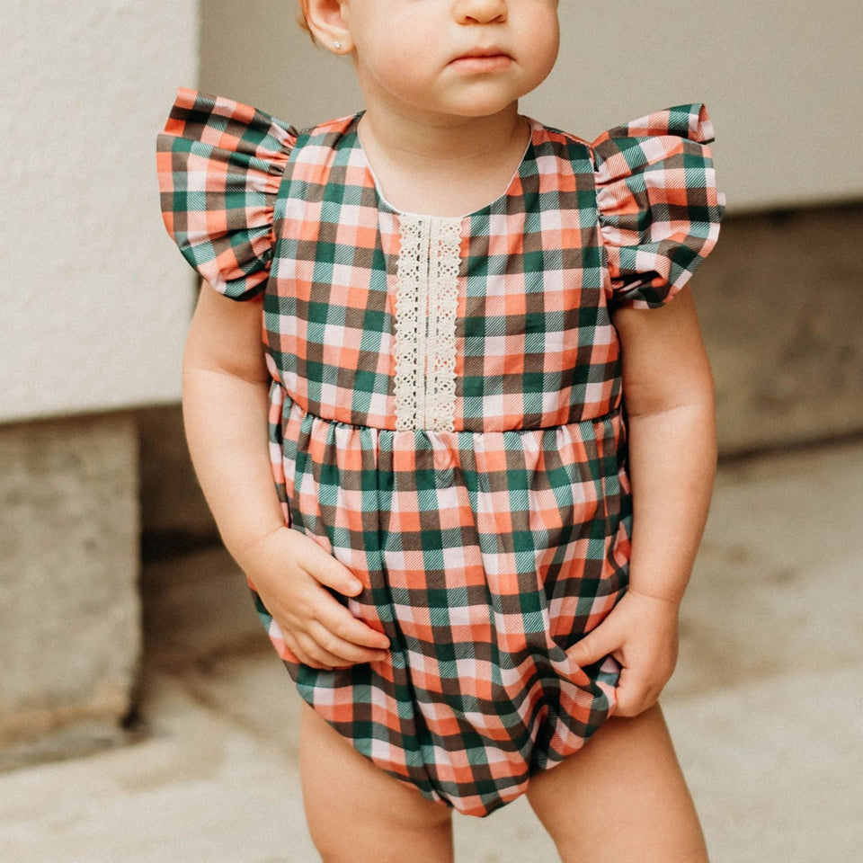 infant girls muted christmas tartan plaid bubble romper