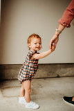 infant girls muted christmas tartan plaid bubble romper